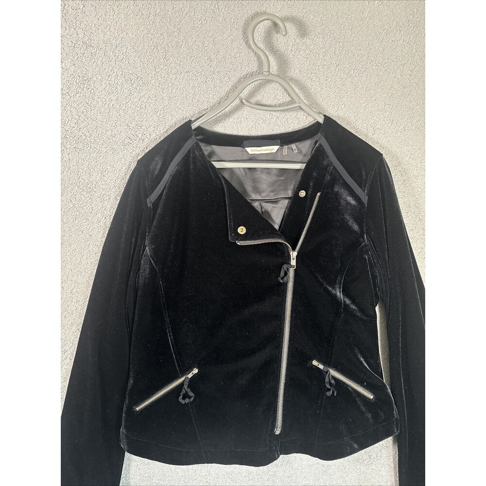 Soft Surroundings Women’s Size Medium Full Zip Velvet Velour Jacket Black Goth - Picture 2 of 12